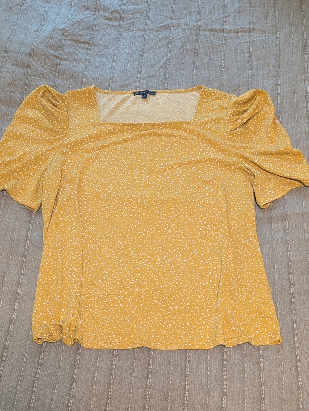 Mustard Square Neck Puff Sleeve Blouse with White Dots - Size Large
